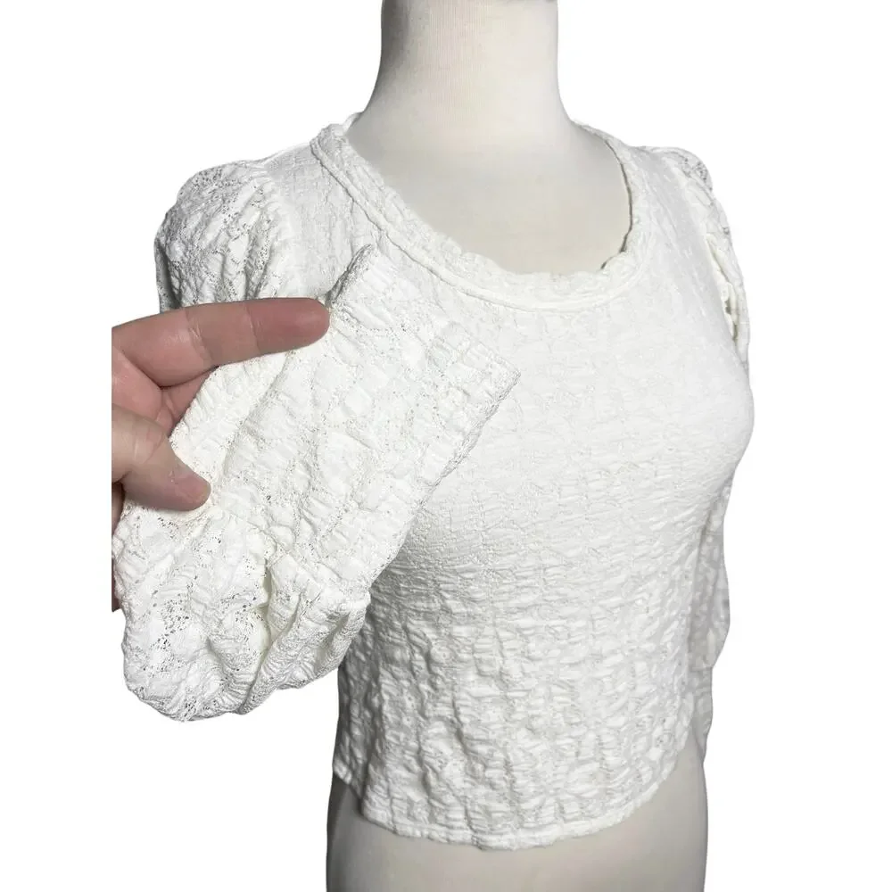 FREE PEOPLE Women’s Tea Time Off White Stretch Lace Open Back Top